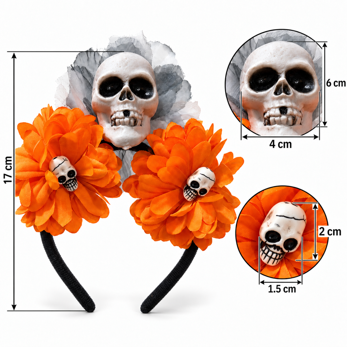 DM01 Diadema calavera día de muertos naranja