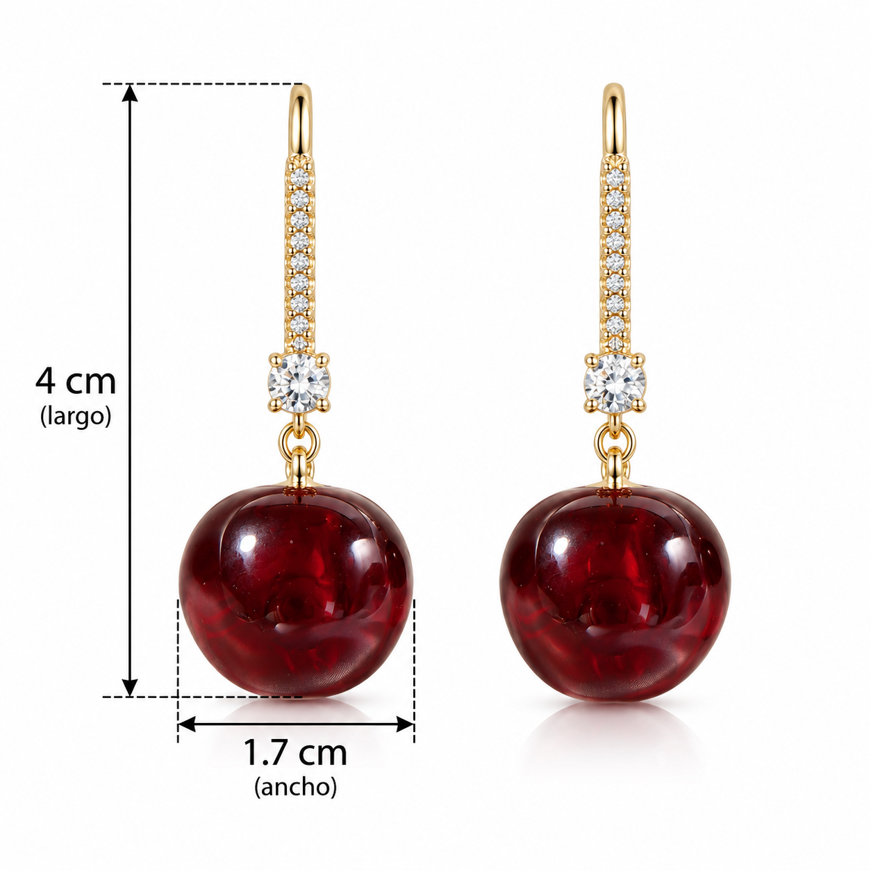 E2874 Aretes colgantes con esfera color vino y detalles de cristales de aleacion