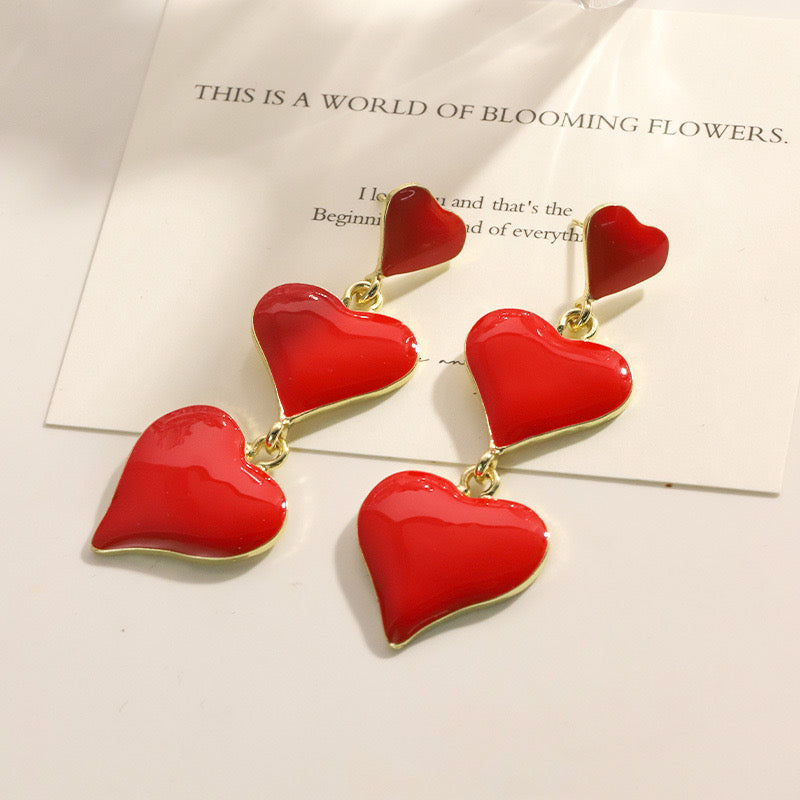 E2380R Aretes Corazon Rojo Largo 5cm