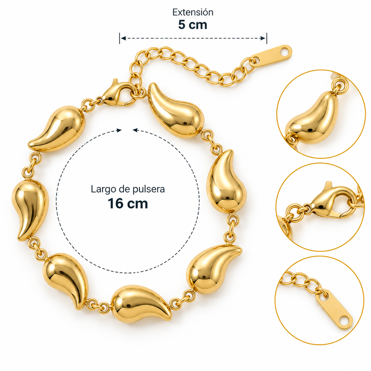 B103 Pulsera gota inflada de acero inoxidable