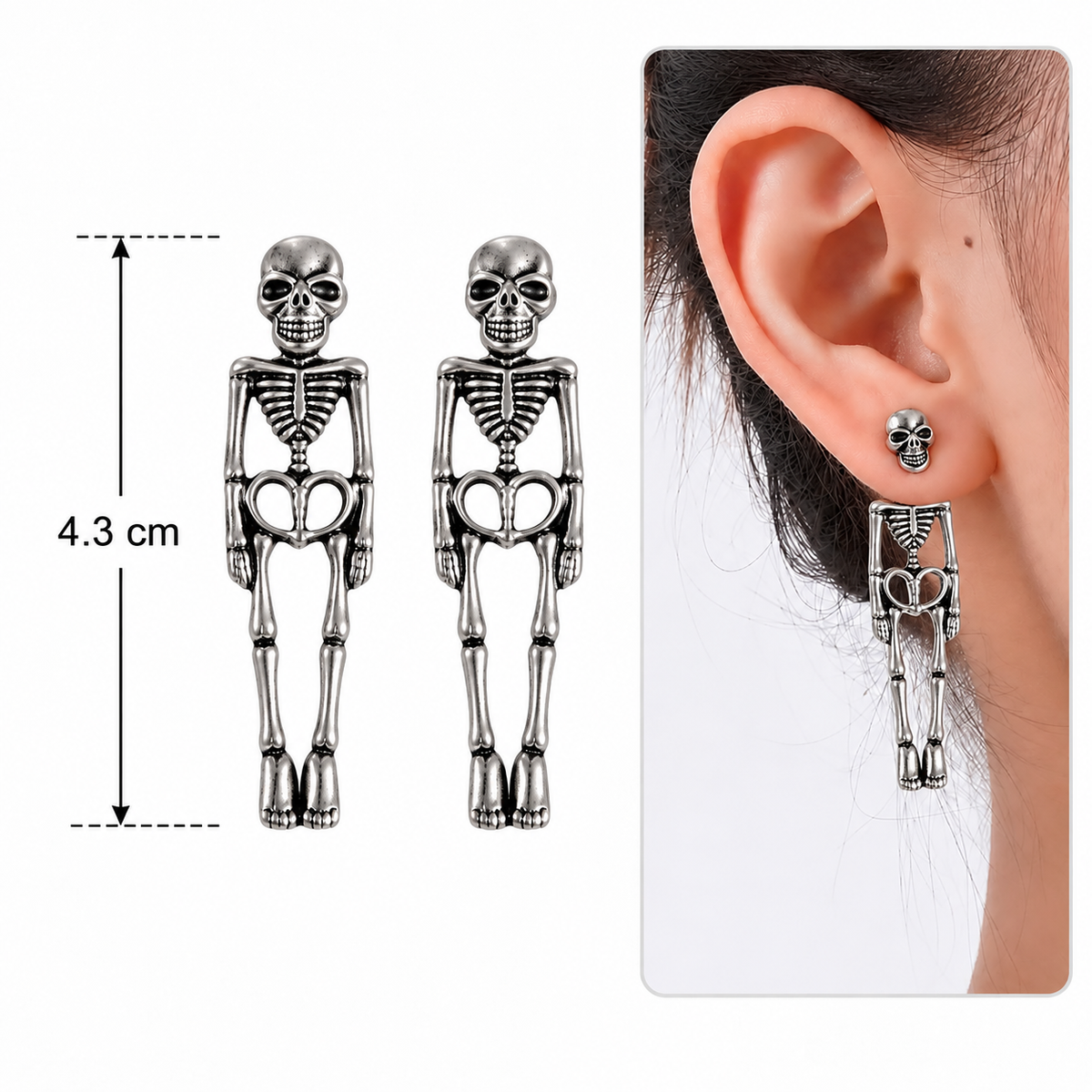 H99P Aretes de esqueleto plateado modernos de aleacion