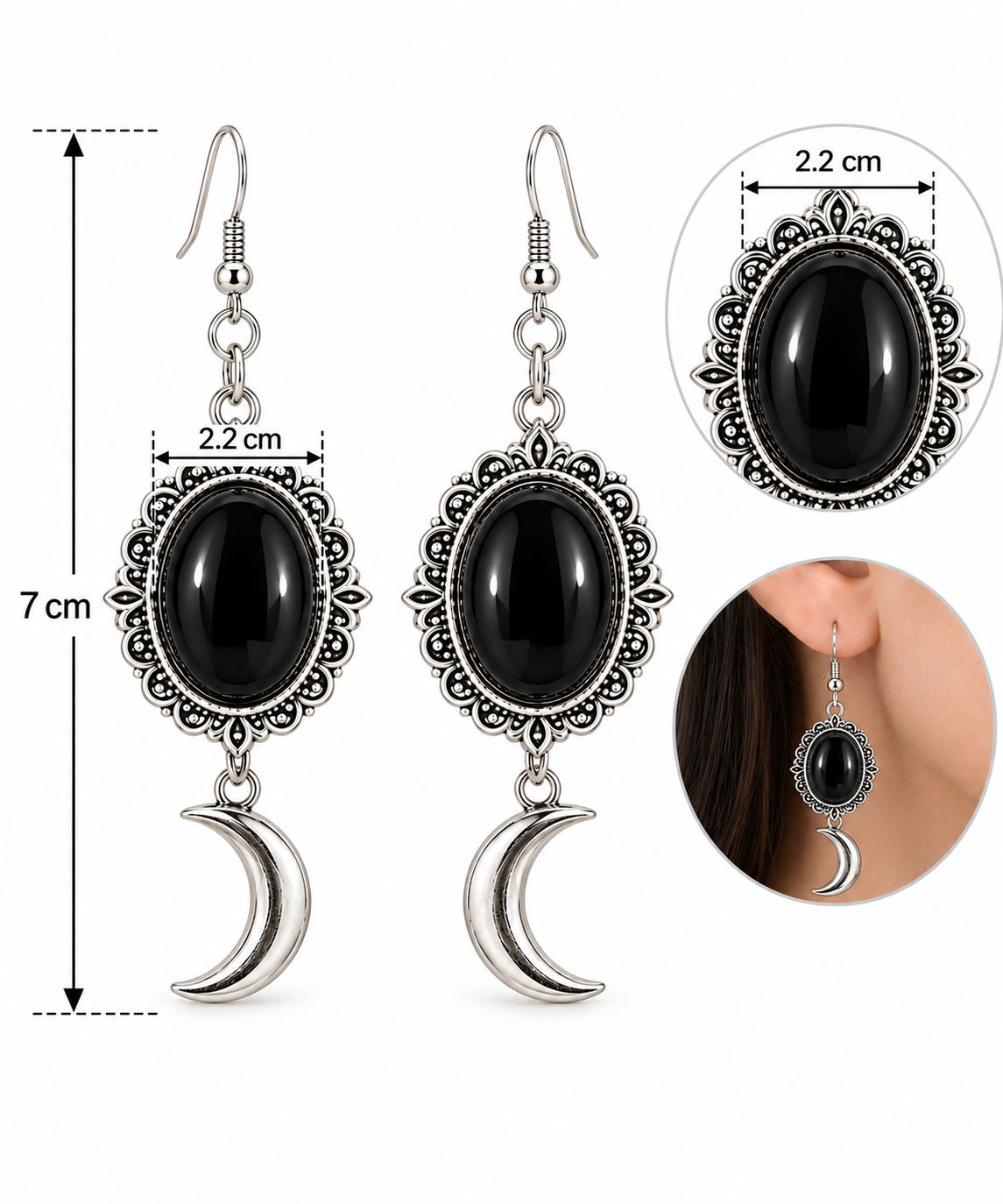 H129 Aretes Luna mistica de aleacion
