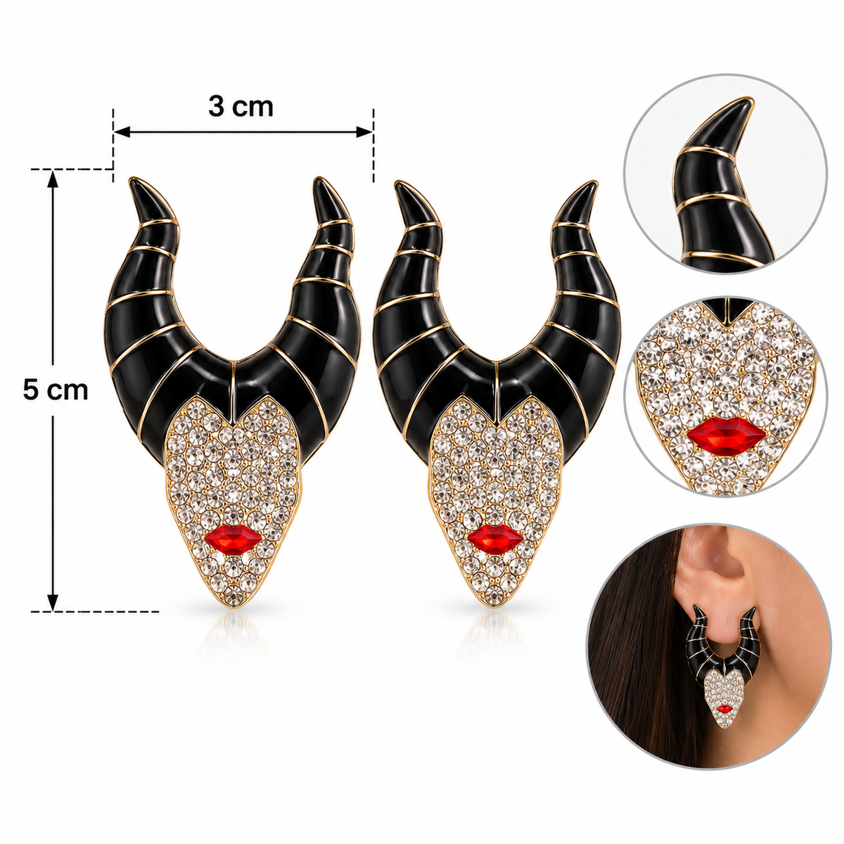 H134 Aretes malefica de aleacion con diamantes imitación