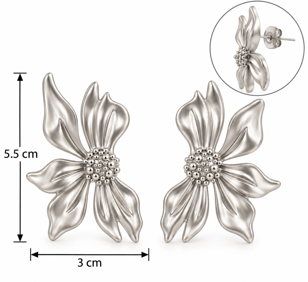 E7389 Aretes flor plateados aleacion diseño muy ligero