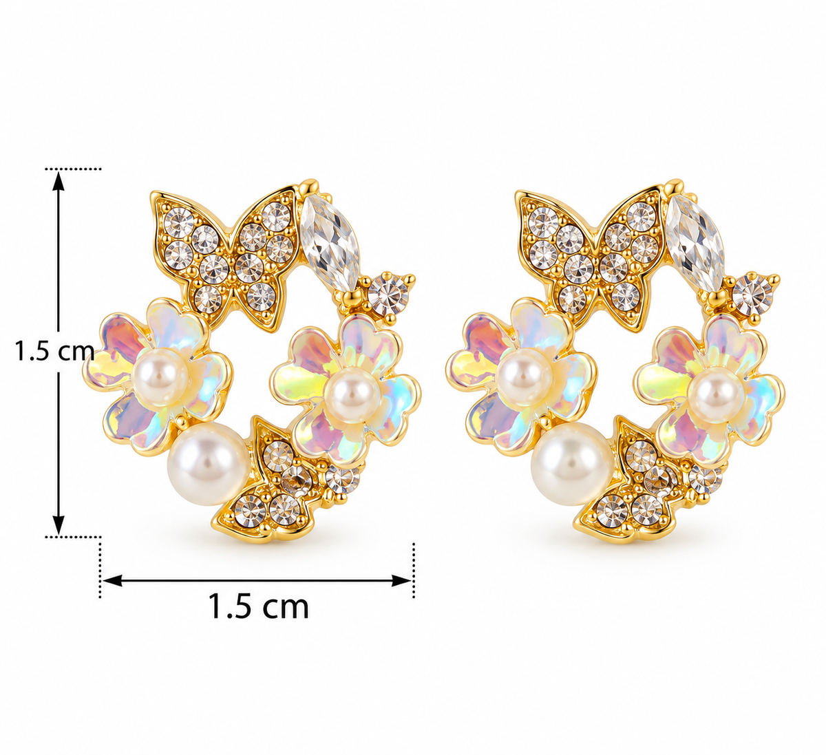 E7418 Aretes mariposa y flor con perla imitacion de aleacion
