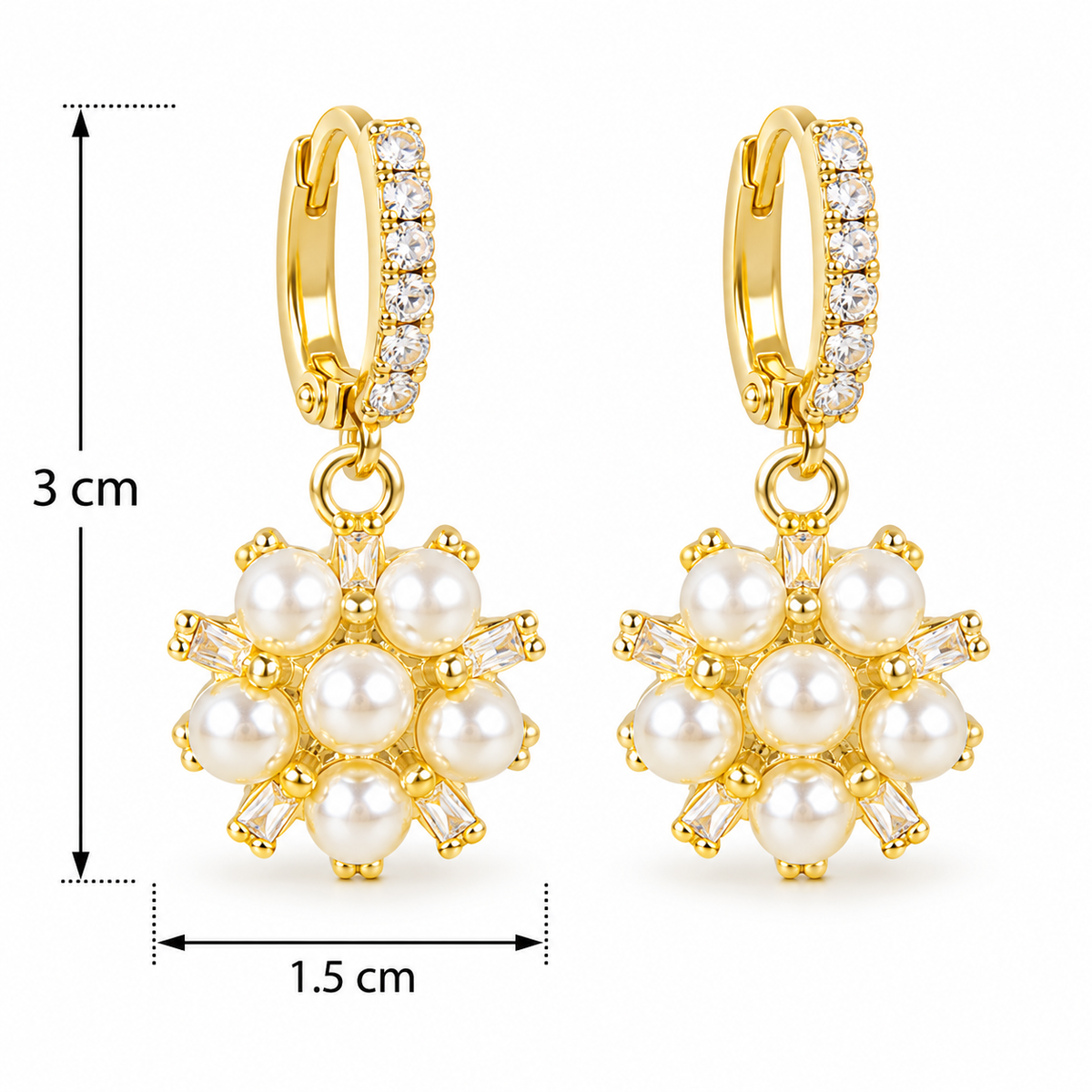 E7419 Aretes flor de perlas y circonia imitacion de aleacion