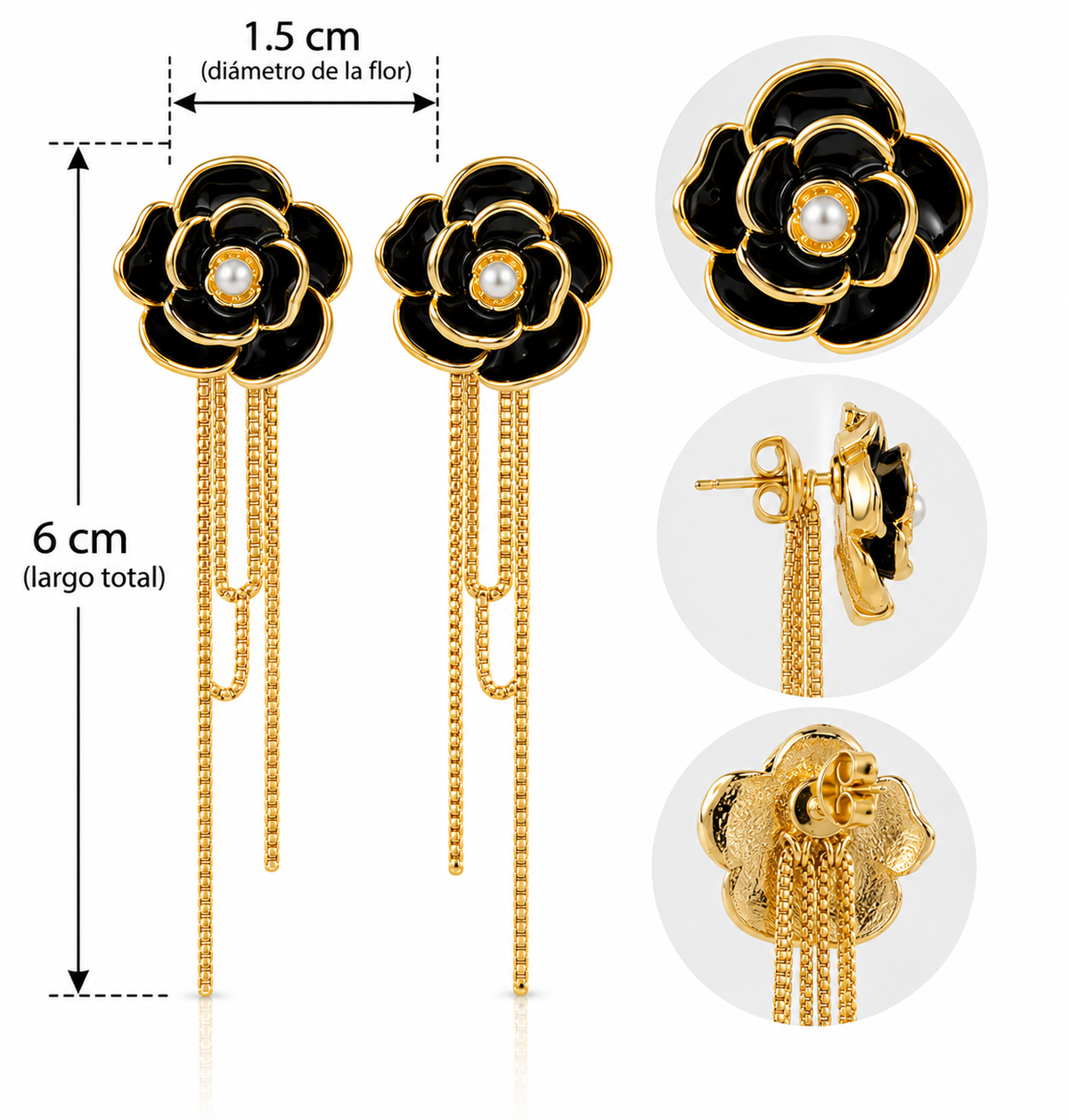 E7432 Aretes rosa negra y cadenas colgantes aleacion