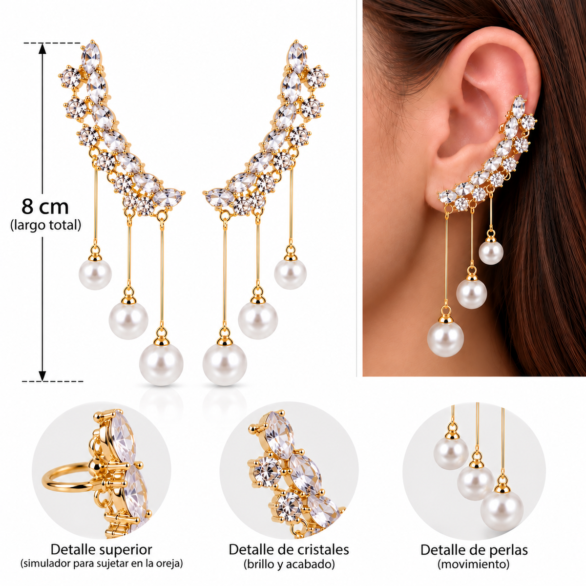 E7435 Aretes cascada perlas con simulador aleacion