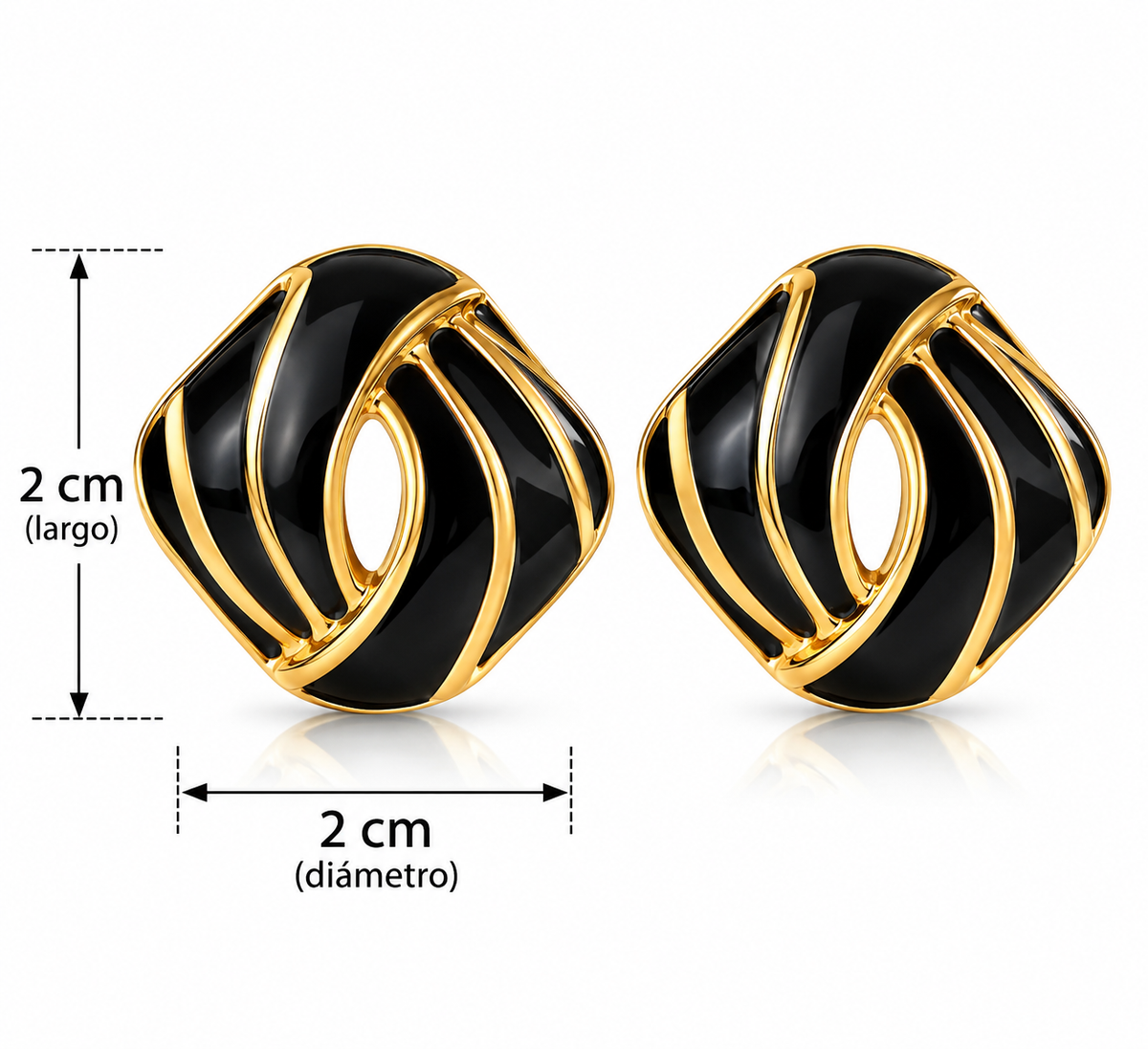 E011 Aretes negros esmaltado con detalle dorado de acero inoxidable 304