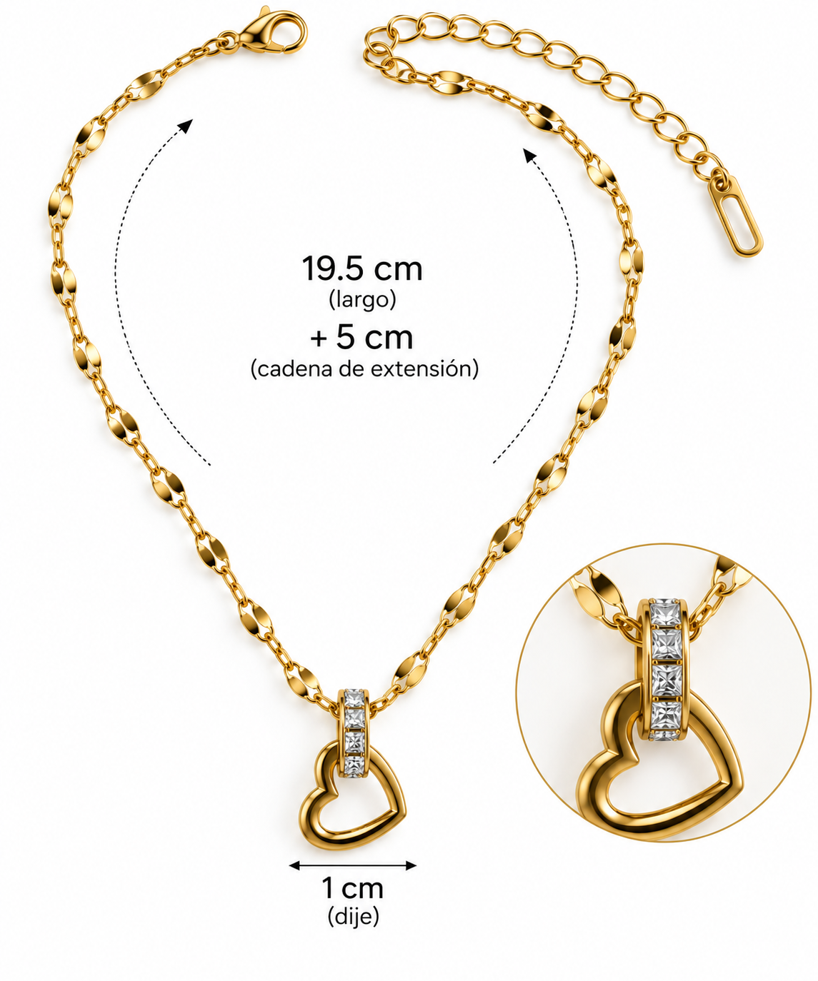 C012 Collar destello corazon de acero inoxidable 304