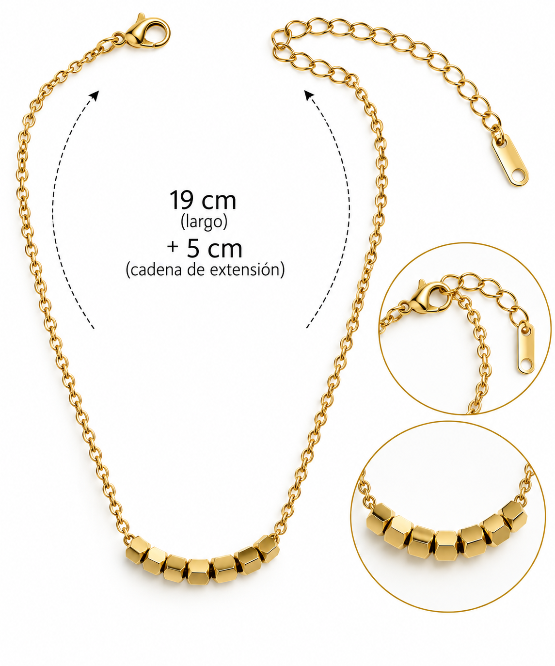 C014 Collar cubos dorados de acero inoxidable 304