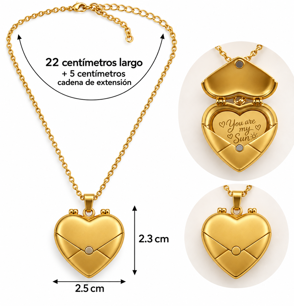 C025 Collar dije corazon sobre con nota dentro de acero titanio