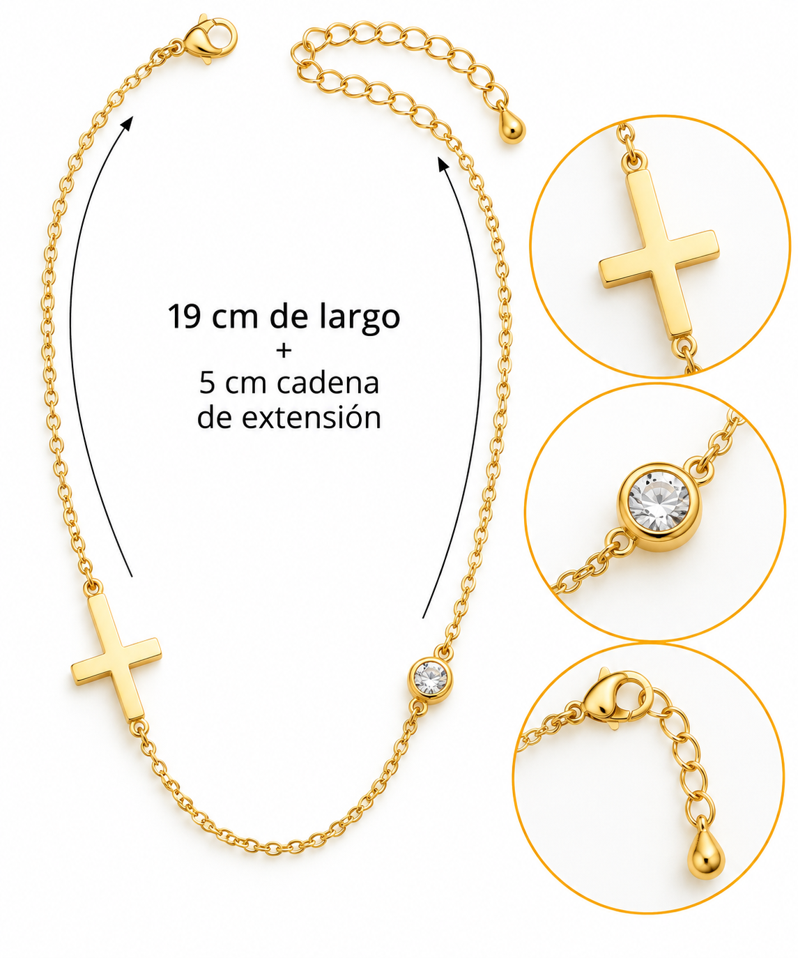 C1597 Collar dorado acero inoxidable Cruz dorada