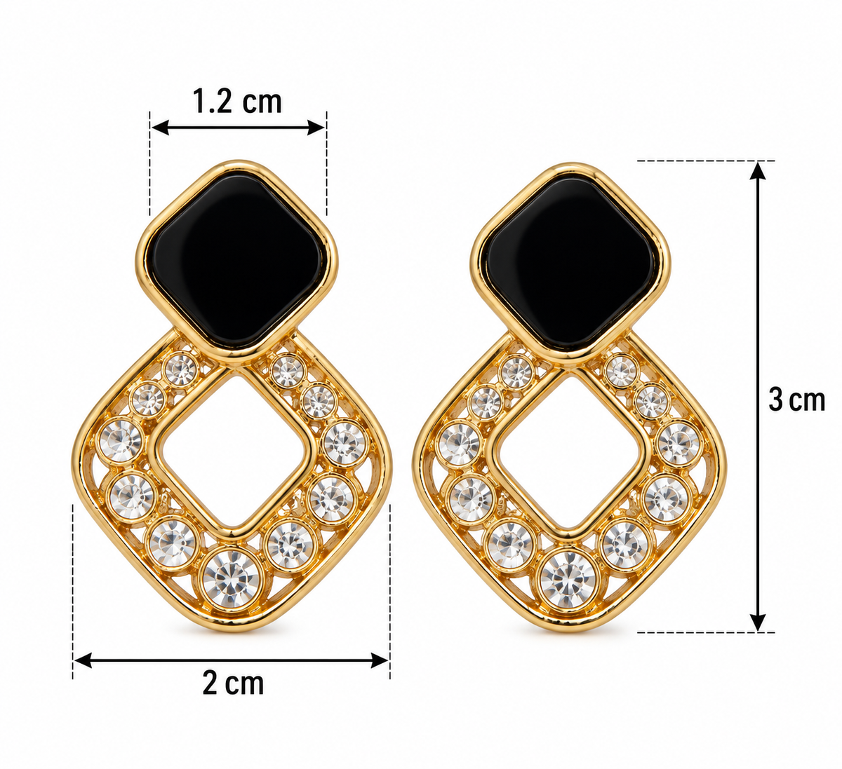 E7455 Aretes rombos negro y brillante de aleacion