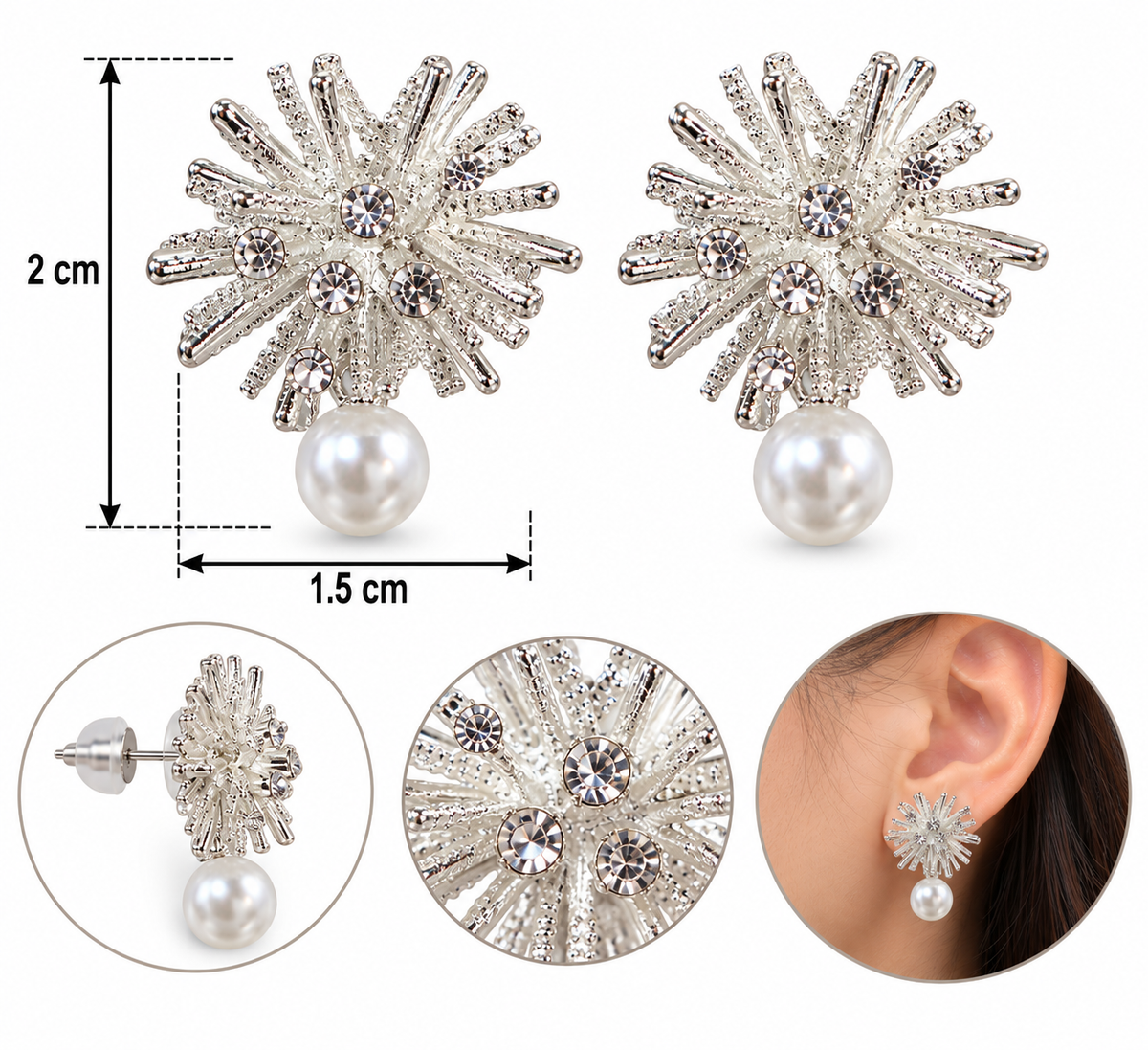 E7459 Aretes destello y perla aleacion