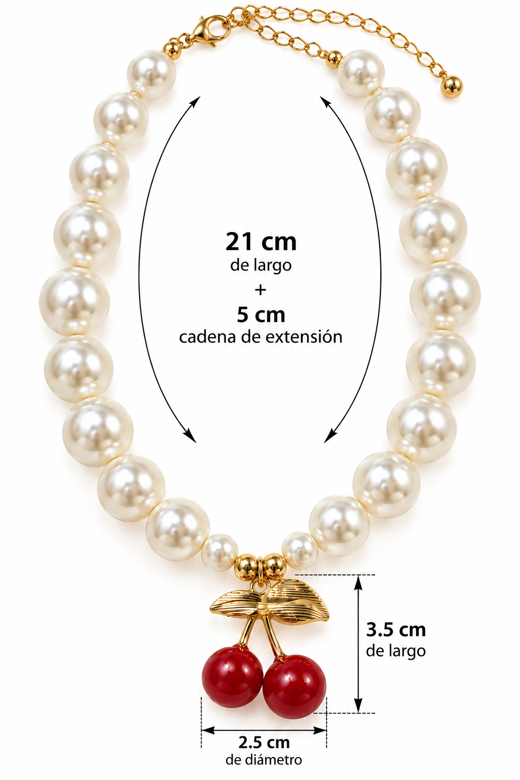 C033 Collar Chucky perlas y cereza aleacion