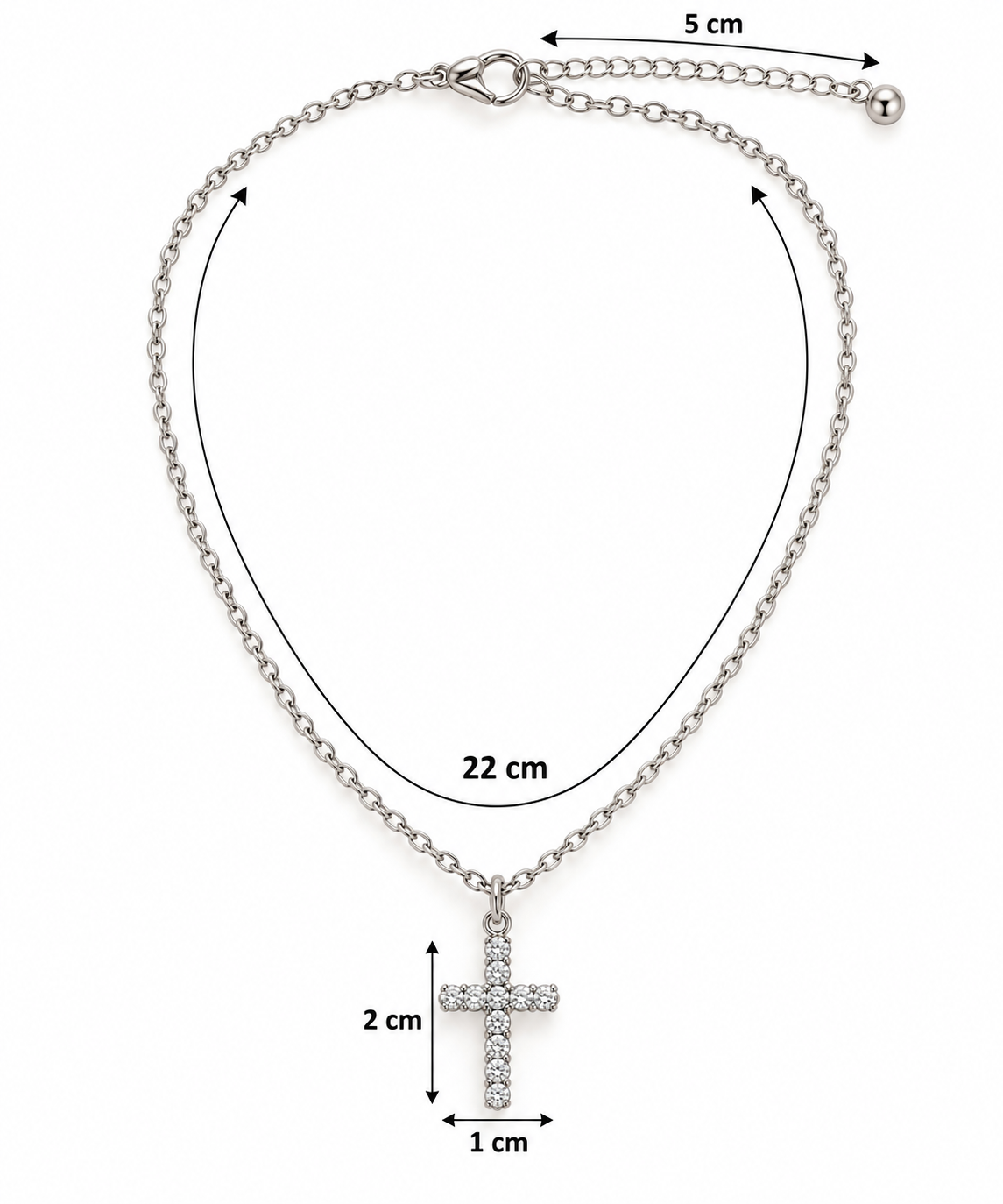 C044 Collar Cruz plateada de acero inoxidable