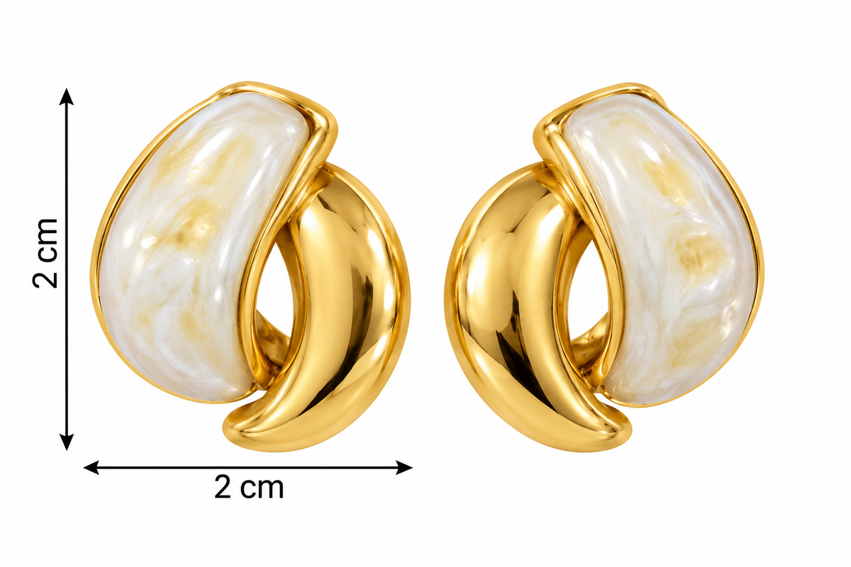 E015 Aretes irregulares crema acero inoxidable 304 chapado en oro