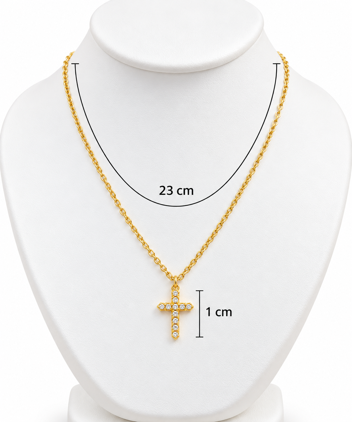 C1548 collar dorado cruz brillante acero inoxidable chapado en oro de 18k