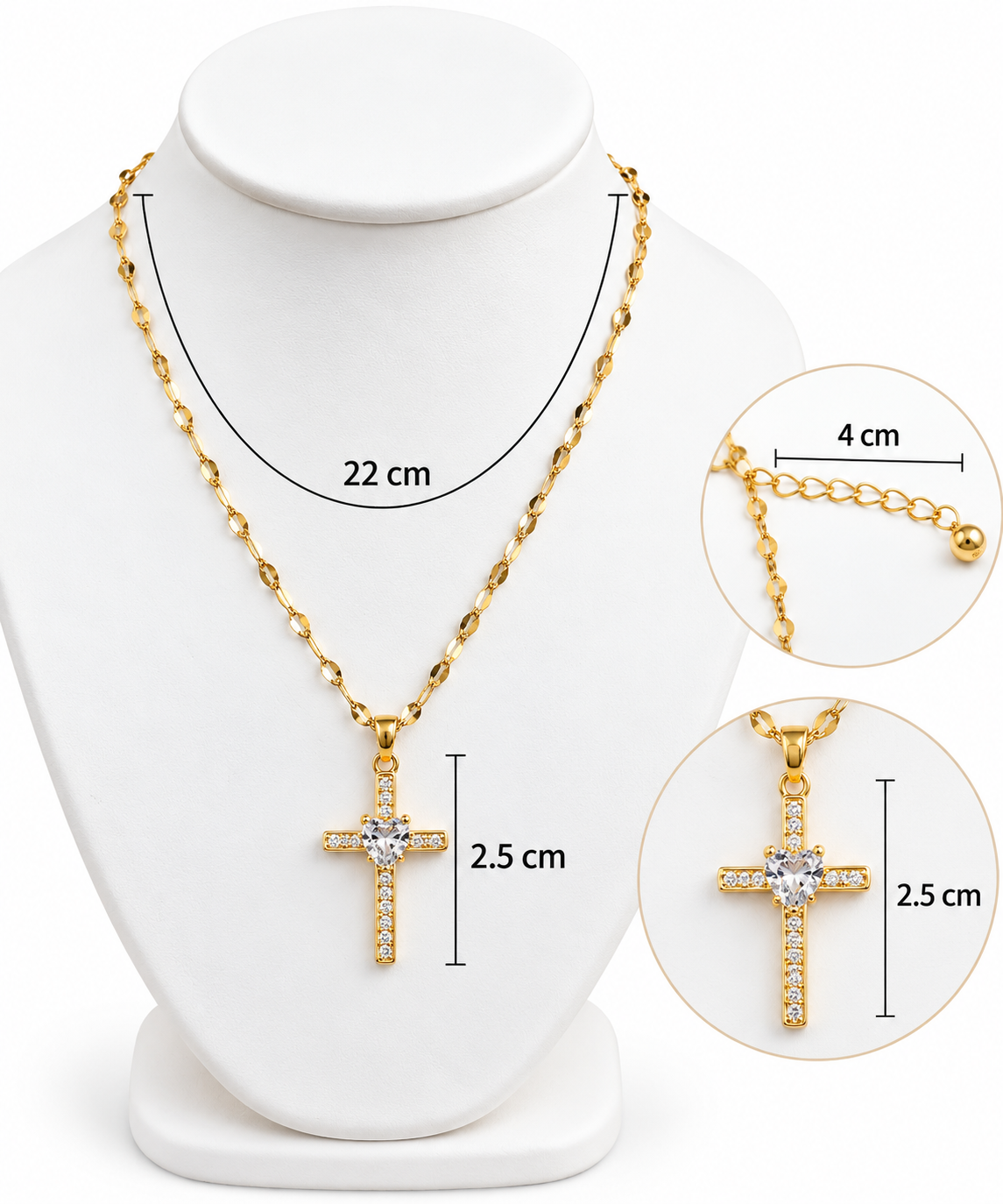C050 Collar Cruz con circonia de acero inoxidable 304