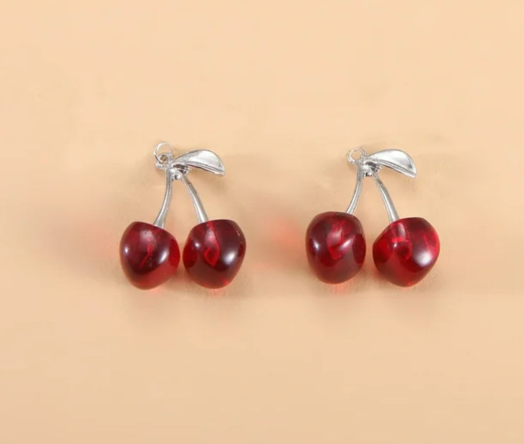 E2372 Aretes Cerezas Rojas Acrilico
