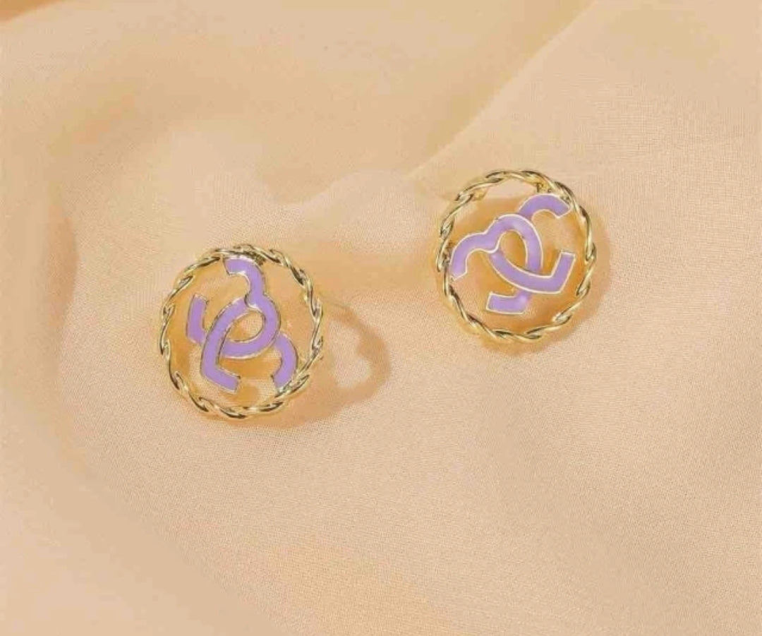 E1317 Aretes dorado morado aleación de zinc