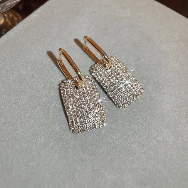 E1585 Aretes Brillantes Rectángulo Cuadro Diamante Aleación