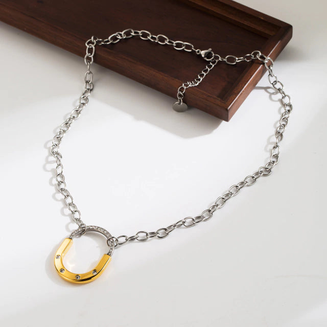 C208 Collar Oval Acero Inoxidable Chapado En Oro 18k