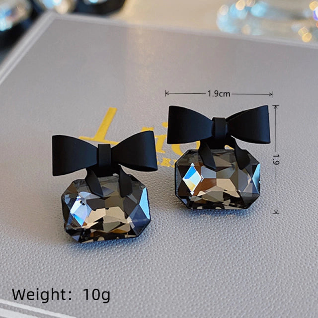 E2498 Aretes Moño Cristal Negro Metal