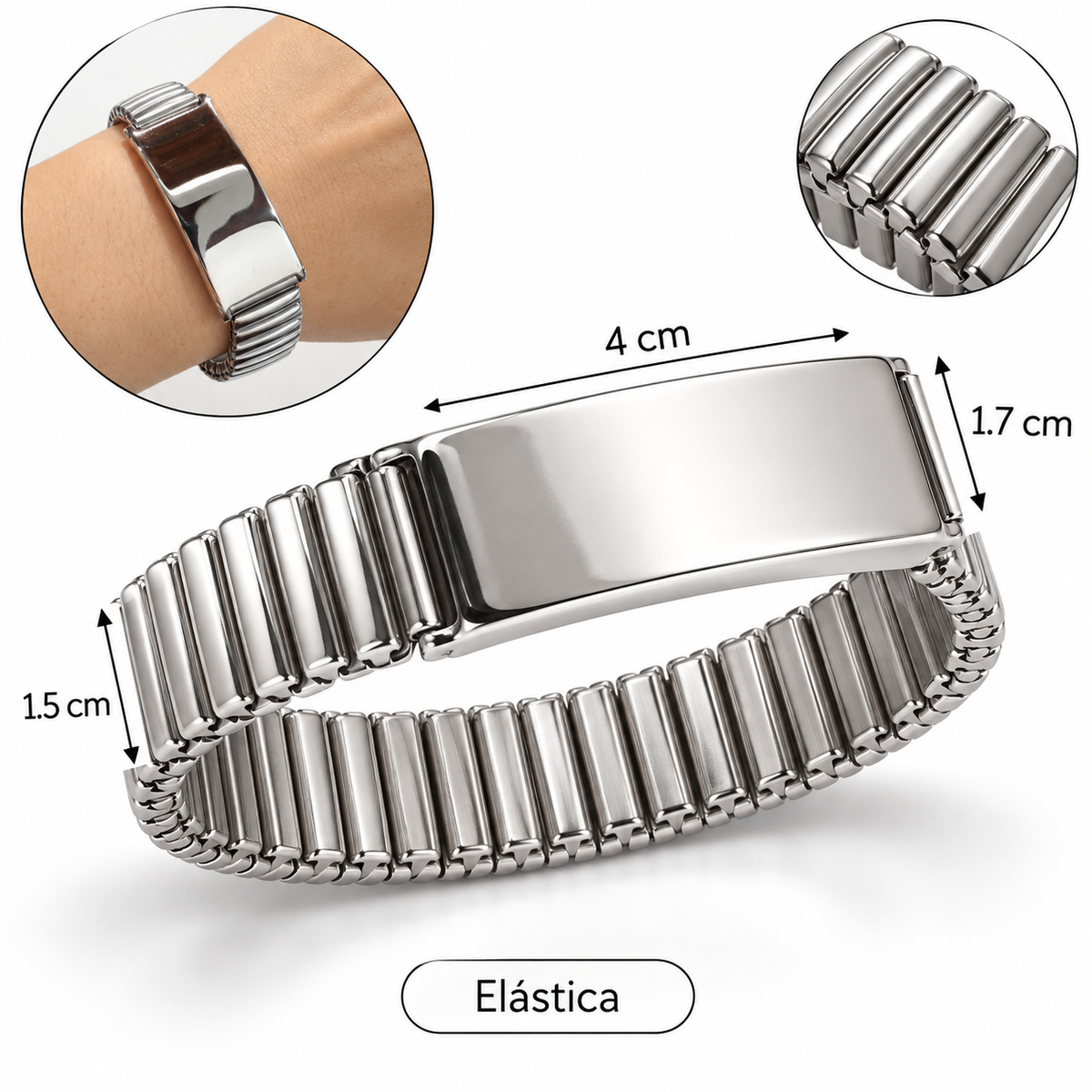 B2001 Pulsera caballero metal plateado