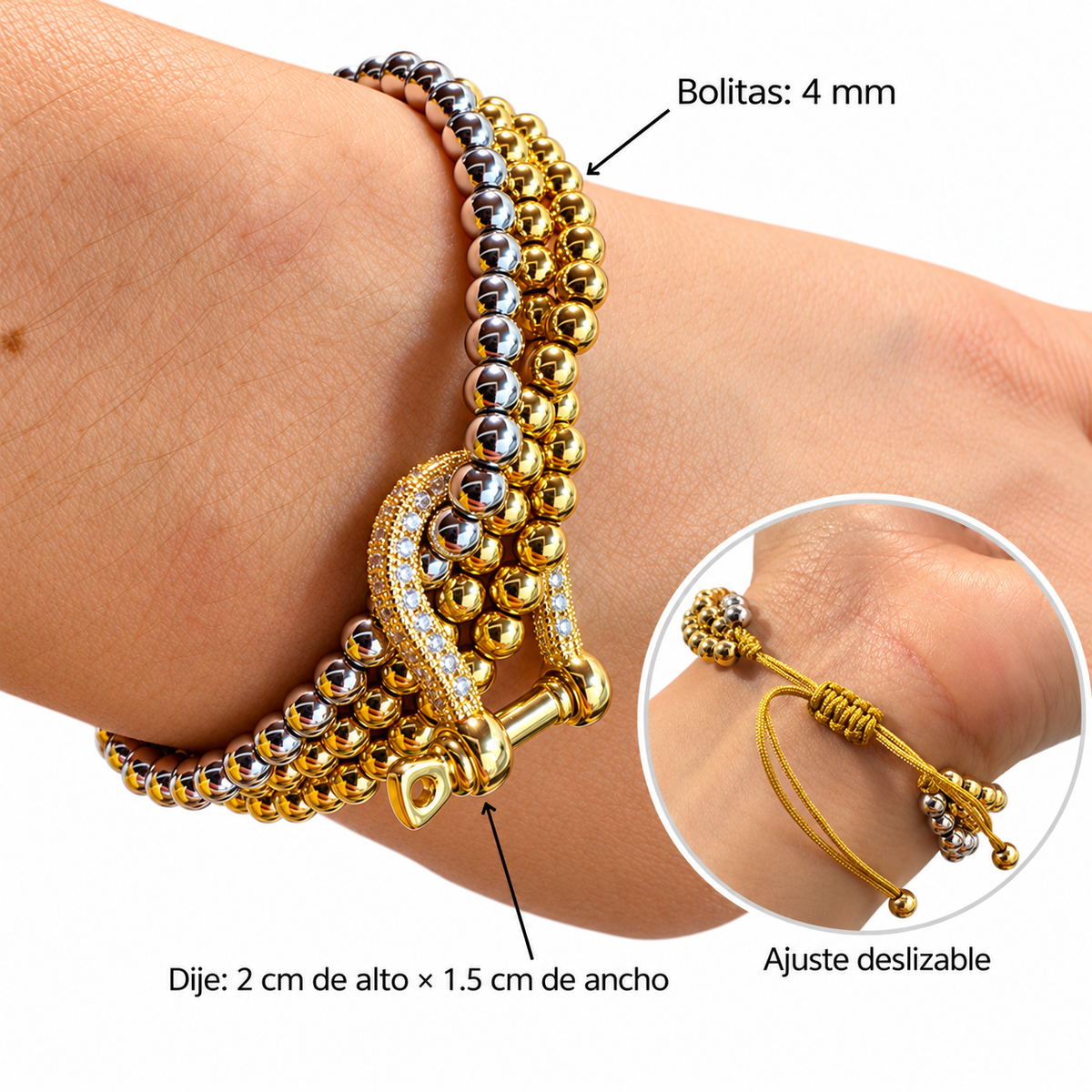 B365 Pulsera unisex laton chapado en oro 18k ajustable herradura zirconia