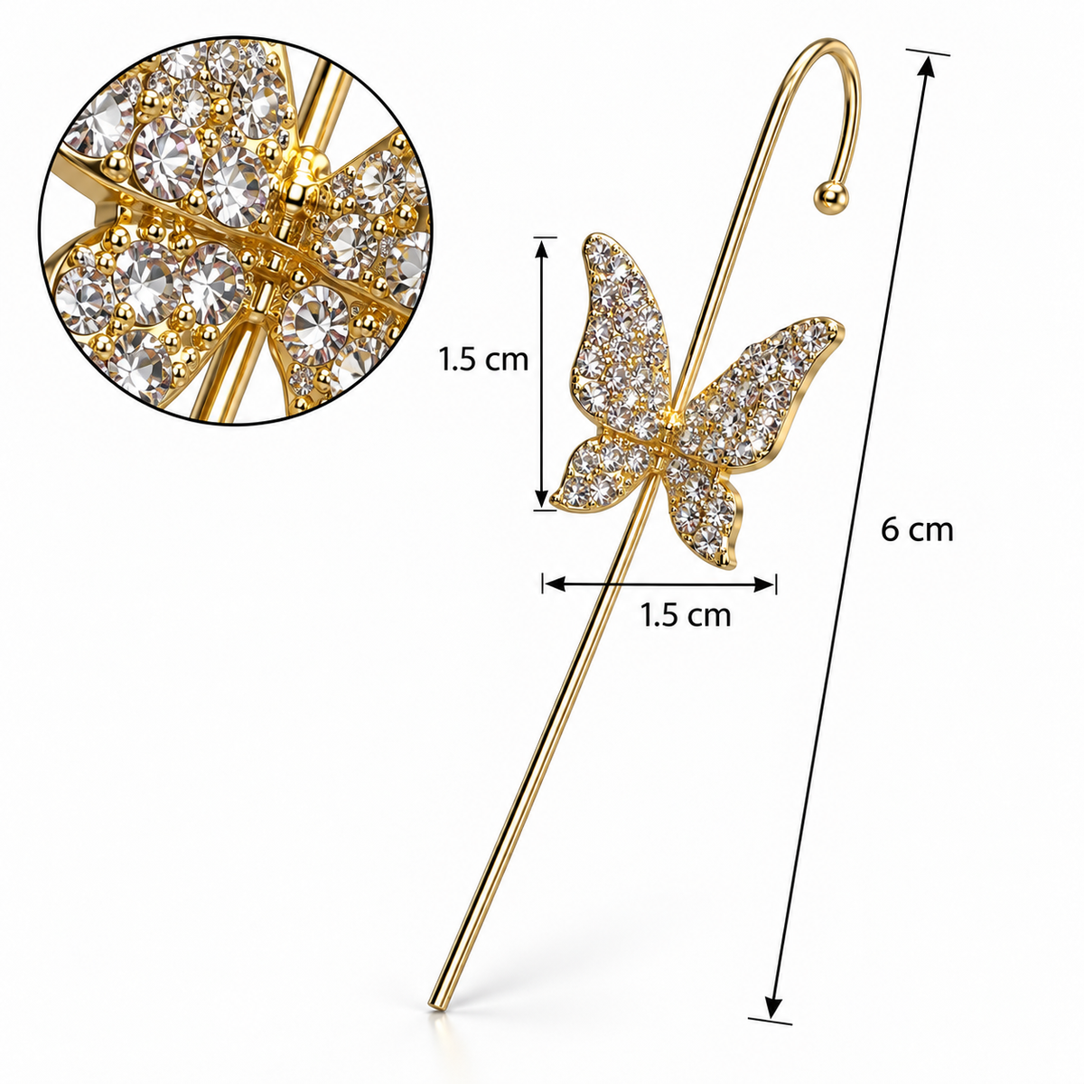E7559 Arete 1 pieza simulador mariposa brillante aleacion