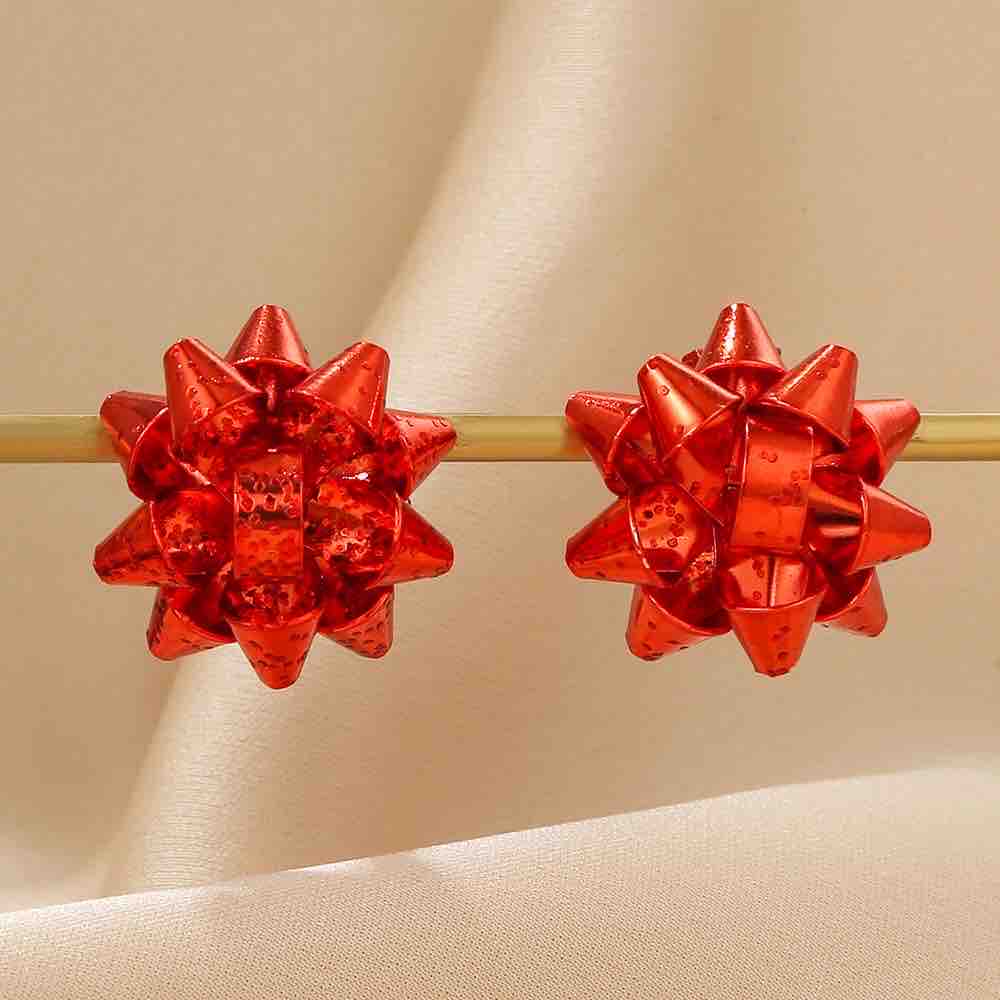 E828 Aretes moño regalo rojo metal de presión 2.5cm