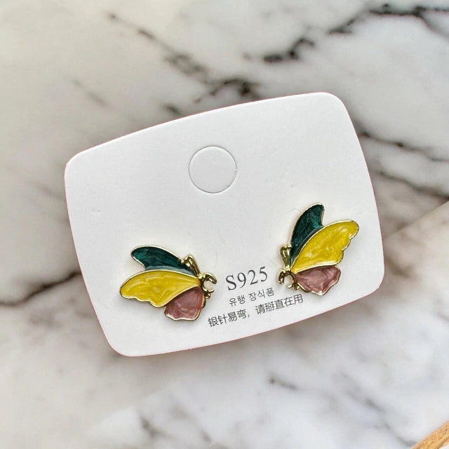 E1612 Aretes Mariposa Aleación Recubrimiento Esmaltado Poste De Plata