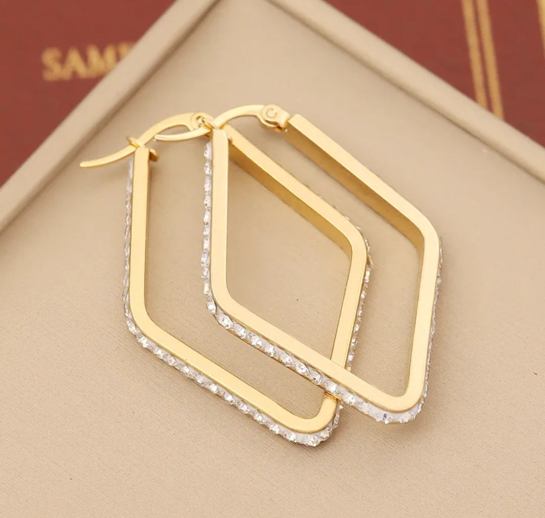 E3125R Aretes arracada rombo dorado acero inoxidable chapado en oro 4.5cm