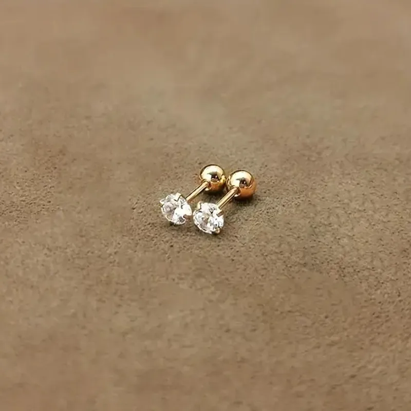 E3114 Aretes mini circon acero inoxidable chapado en oro 18k 4mm