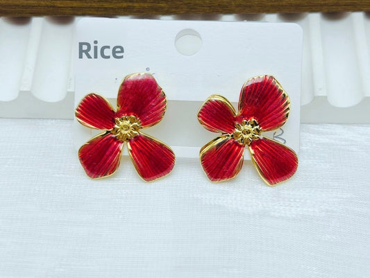 E5472 Aretes flor roja aleacion 3cm
