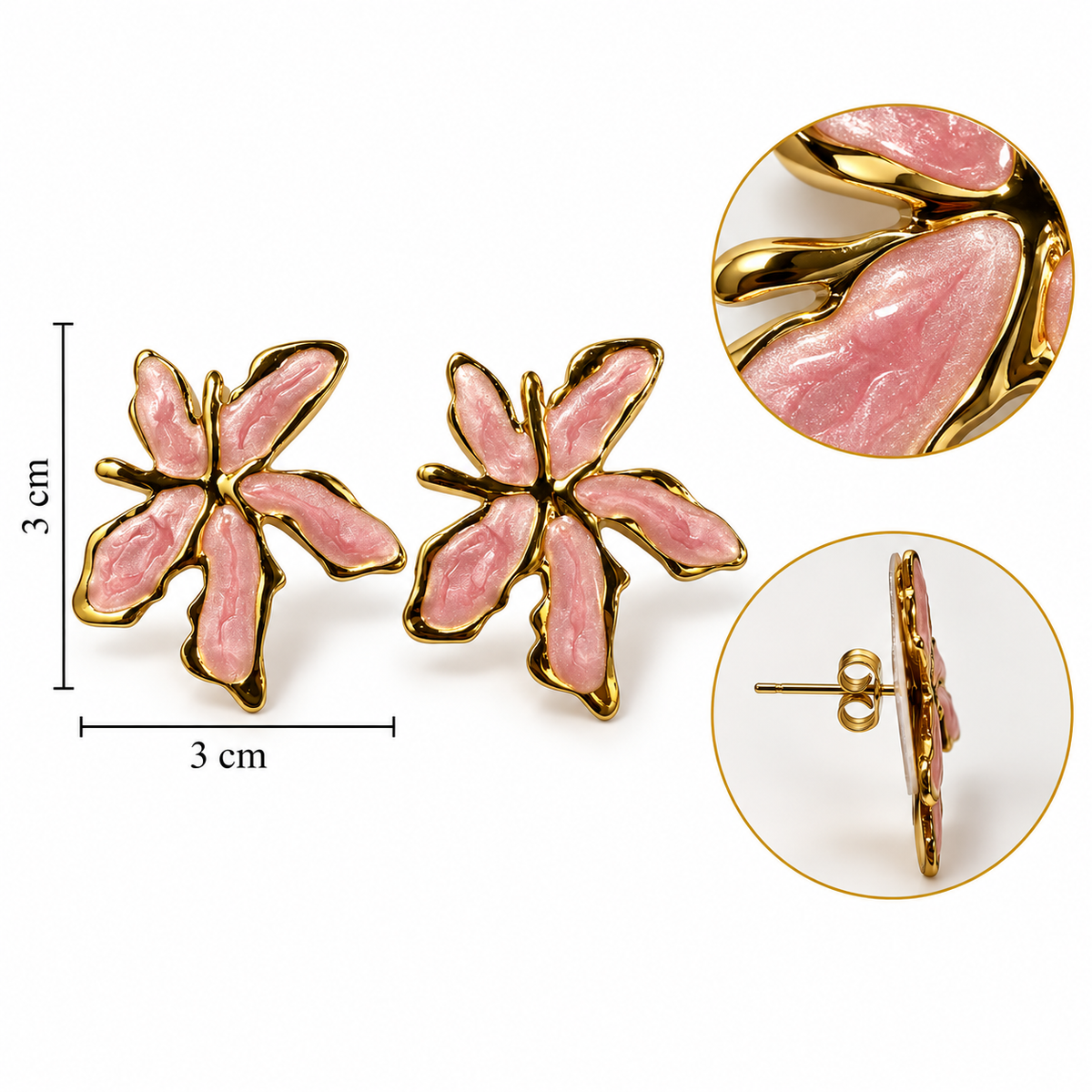 E032 Aretes flor otoño esmaltados de acero inoxidable 304