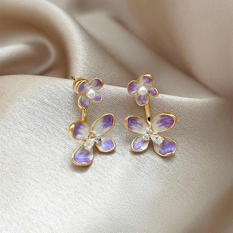 E3972 Aretes flor morada aleacion 3cm