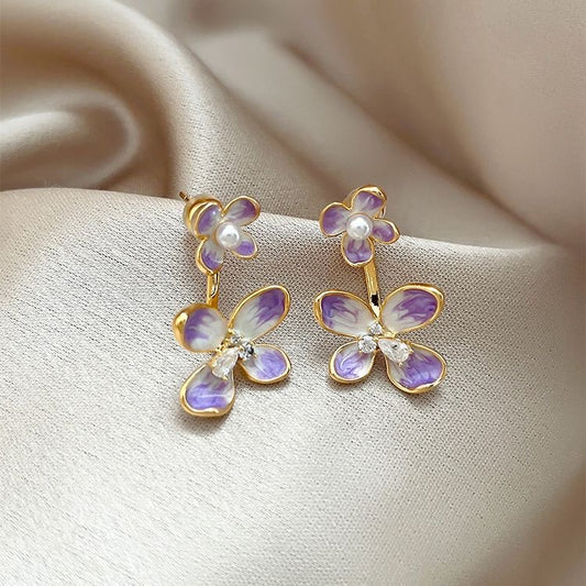 E3972 Aretes flor morada aleacion 3cm