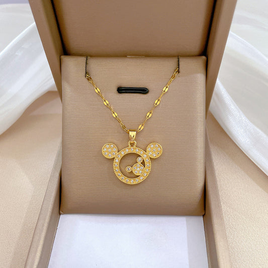 C668 Collar mickey mouse acero de titanio collar y dije de cobre largo 21cm dije 2.5cm