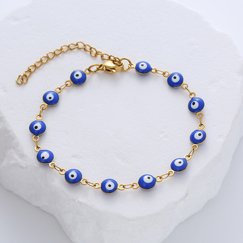 B494 pulsera ojo turco azul acero titanio 20cm