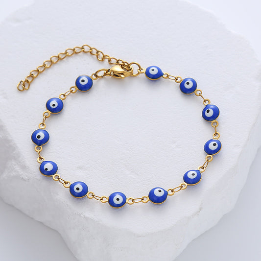 B494 pulsera ojo turco azul acero titanio 20cm