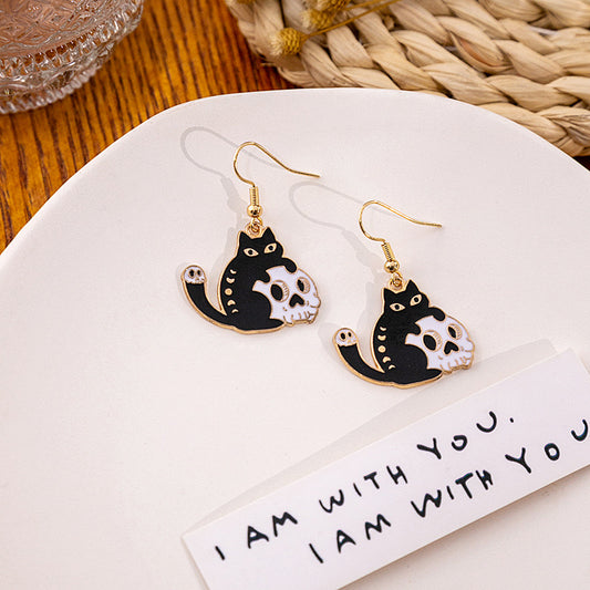 E3790 Aretes gato colgante Halloween aleacion 4cm