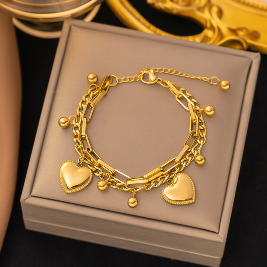 B452 pulsera dorada corazones acero inoxidable chapado en oro de 18k 21cm