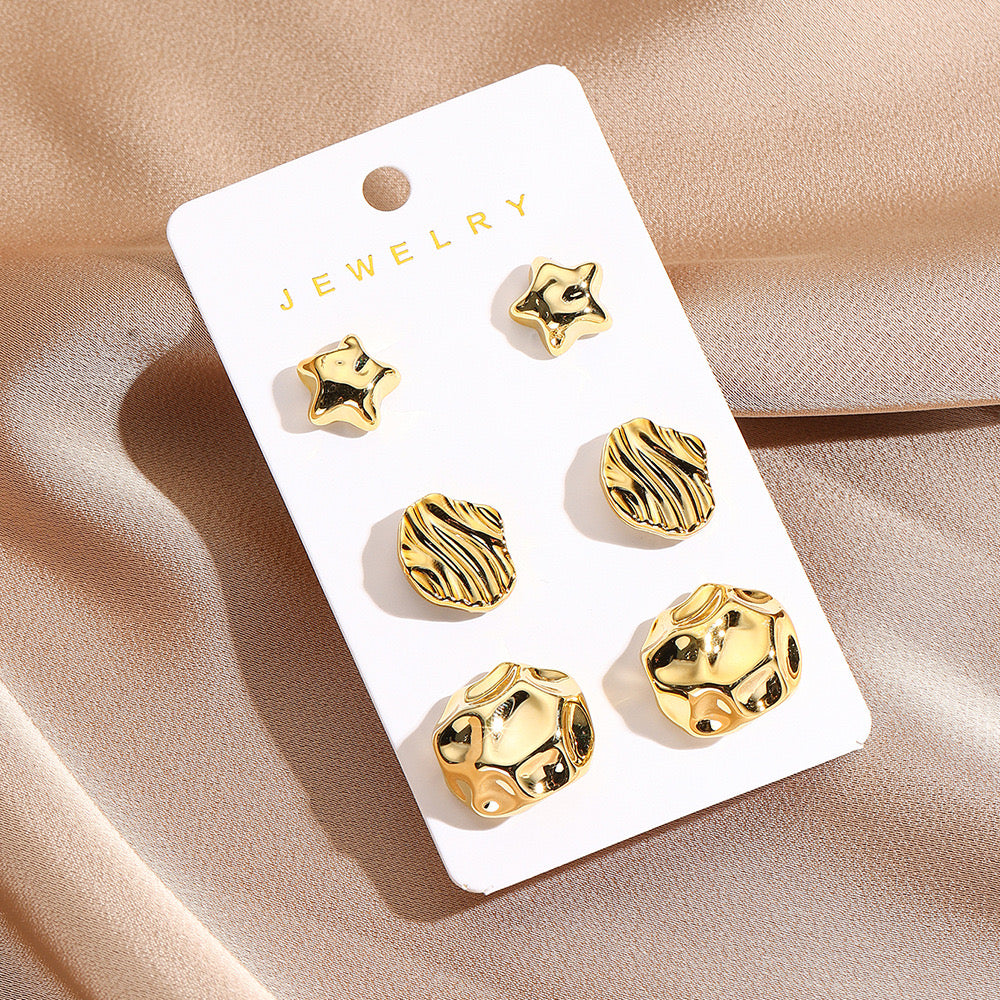 J498 Conjunto 3 pares aretes aleacion 2cm