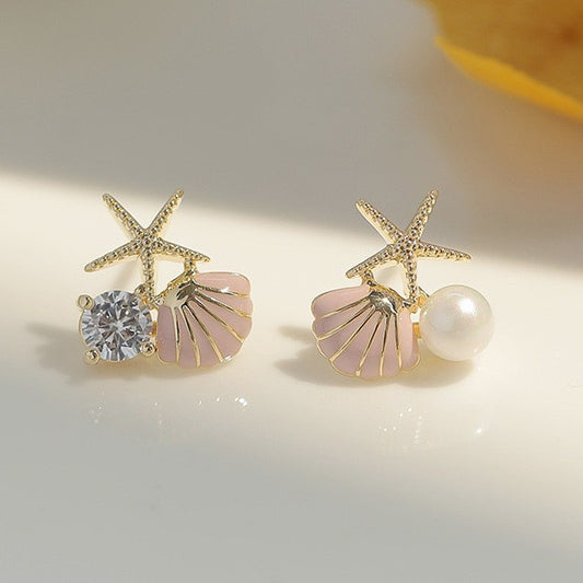 E2081 Aretes estrella concha mar aleacion esmaltado chicos