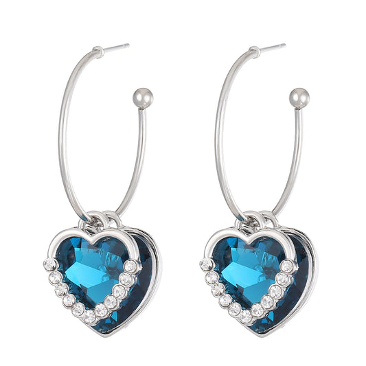 E3608 Aretes corazón cristal plateado aleacion 4cm