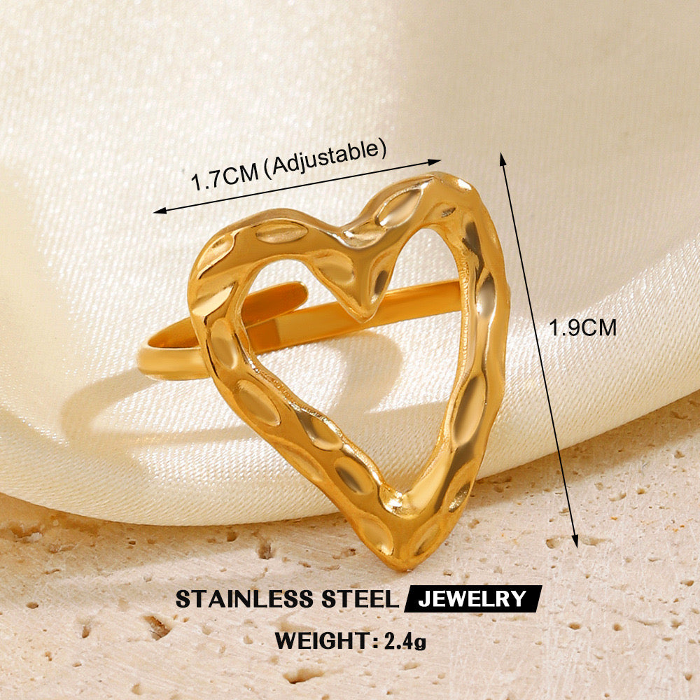 A572 Anillo corazón dorado abierto acero inoxidable