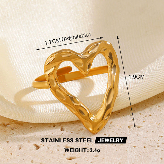 A572 Anillo corazón dorado abierto acero inoxidable